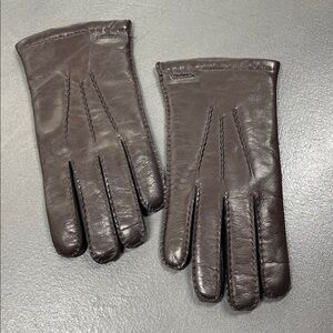 Hestra Dark Brown Leather Gloves Wool Lining Subtle Logo